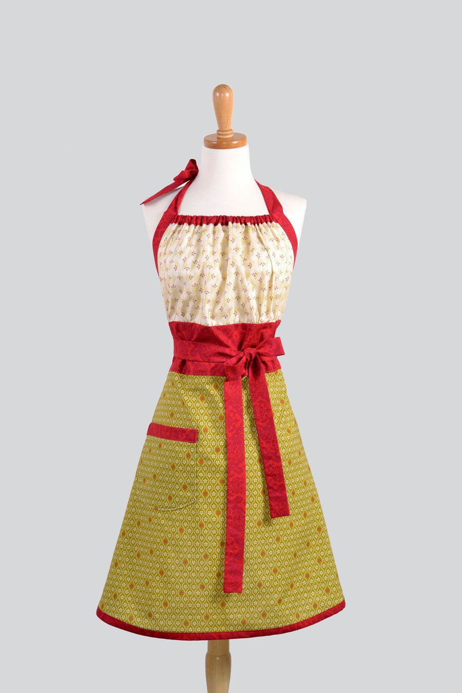 Cute Kitsch Apron . Modern Design With Bodice of Ivory