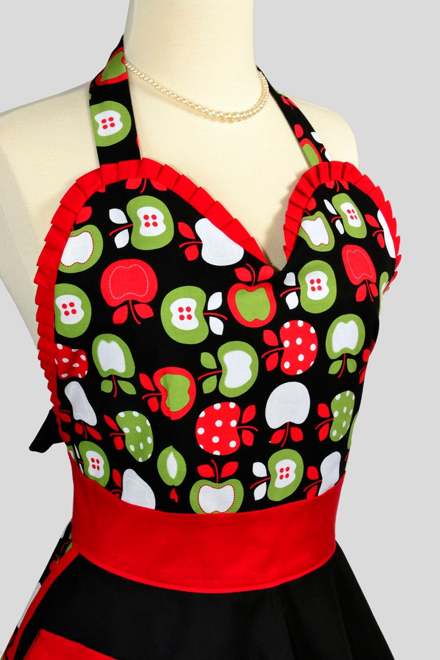 Womens Flirty Pinup Sweetheart Apron Retro Ruffled Adorable 3590