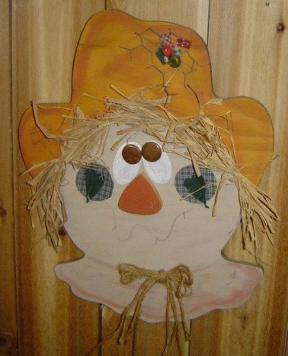 HUGE Wooden SCARECROW FACE sign Country Primitive Decor. Fall