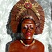 Vintage Hand Carved Wooden Sculptured African Head Bust, Handpainted with Necklace