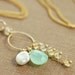 Teal Gemstone Necklace, Chrysoprase Citrine Keishi Pearl 14k Gold Fill Pendant Handmade, aubepine