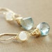 Earrings, Teal Quartz Moonstone 14k Gold Fill Handmade Wire Wrapped