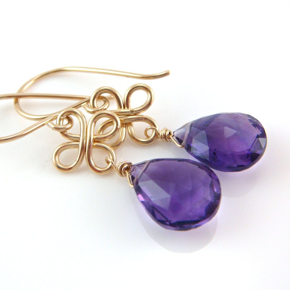 Amethyst Chandelier Earrings 14k Gold Fill February by aubepine
