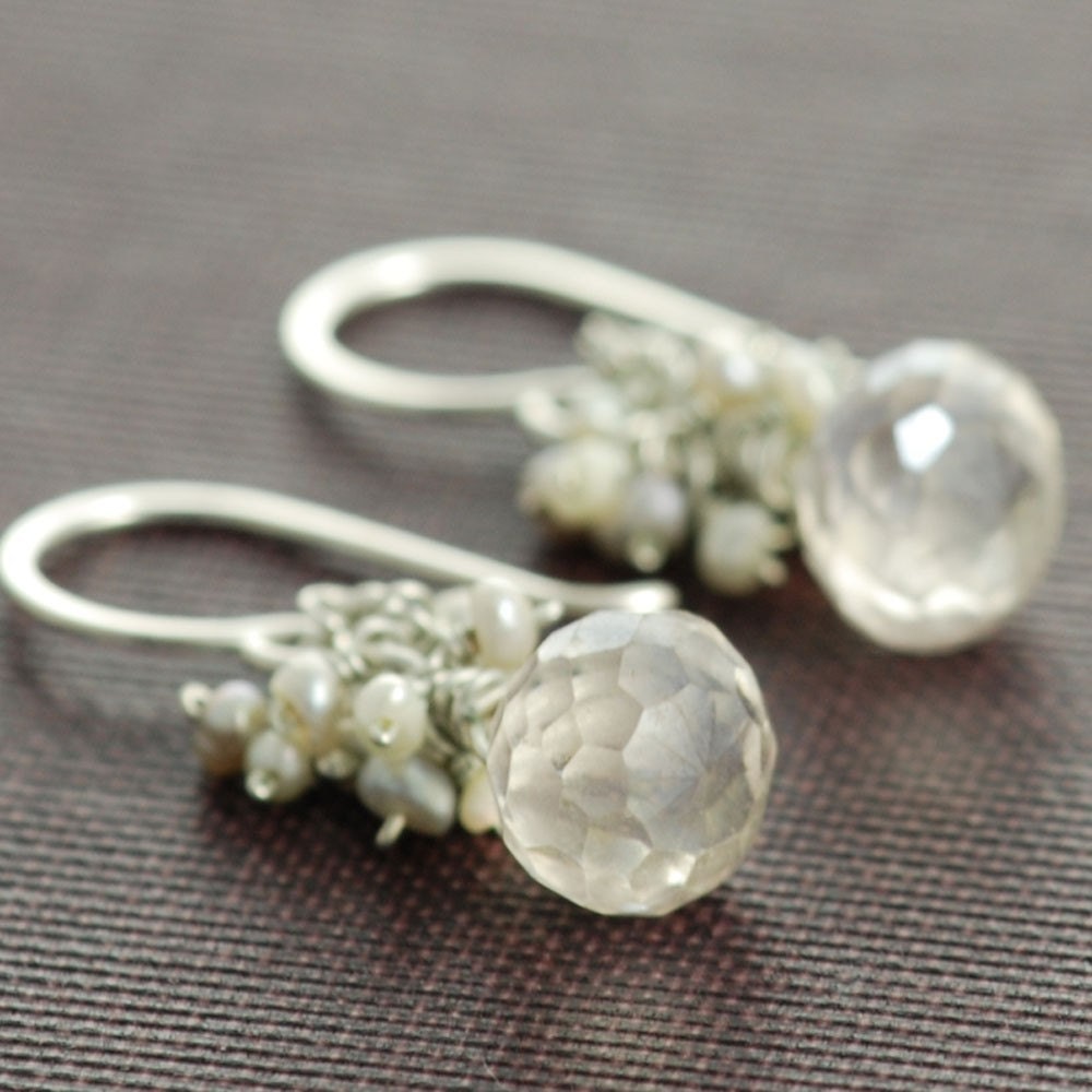 Delicate Silver Seed Pearl Cluster Earrings Drop Earrings