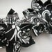 Set of TWO Handmade Fabric Flowers with Covered Button Centers - Black with White Floral Scroll - LAST CHANCE