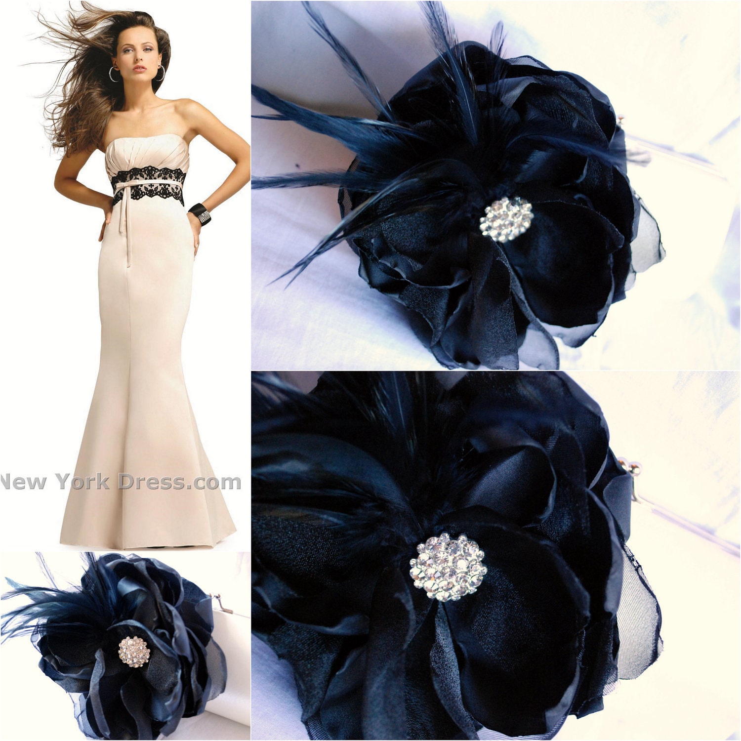 Black Tie Clutch Evening Bag Personalized Clutch Ivory