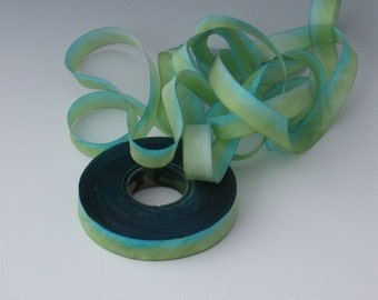Hand dyed silk bias-cut ribbon BG