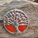 Small orange & silver stained glass tree of life pendant