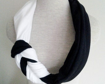 Black and White Half Braided Knot Jersey Tee Scarf