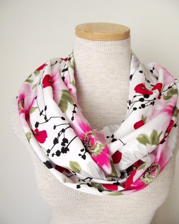 Poppies Daises and Dogwoods Floral Loop Infinity Scarf by MegansMenagerie on Etsy