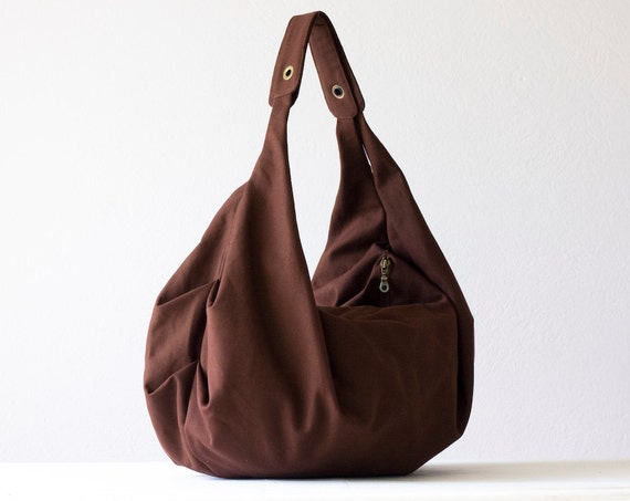 Brown shoulder bag hobo bag slouch bag in cotton canvas