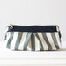 Cosmetic case with stripe cotton canvas and dark blue leather