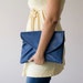 Leather oversized clutch in marine Blue