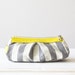 cosmetic case , make up bag in Stripe cotton grey and Yellow leather , Cyber Monday Etsy