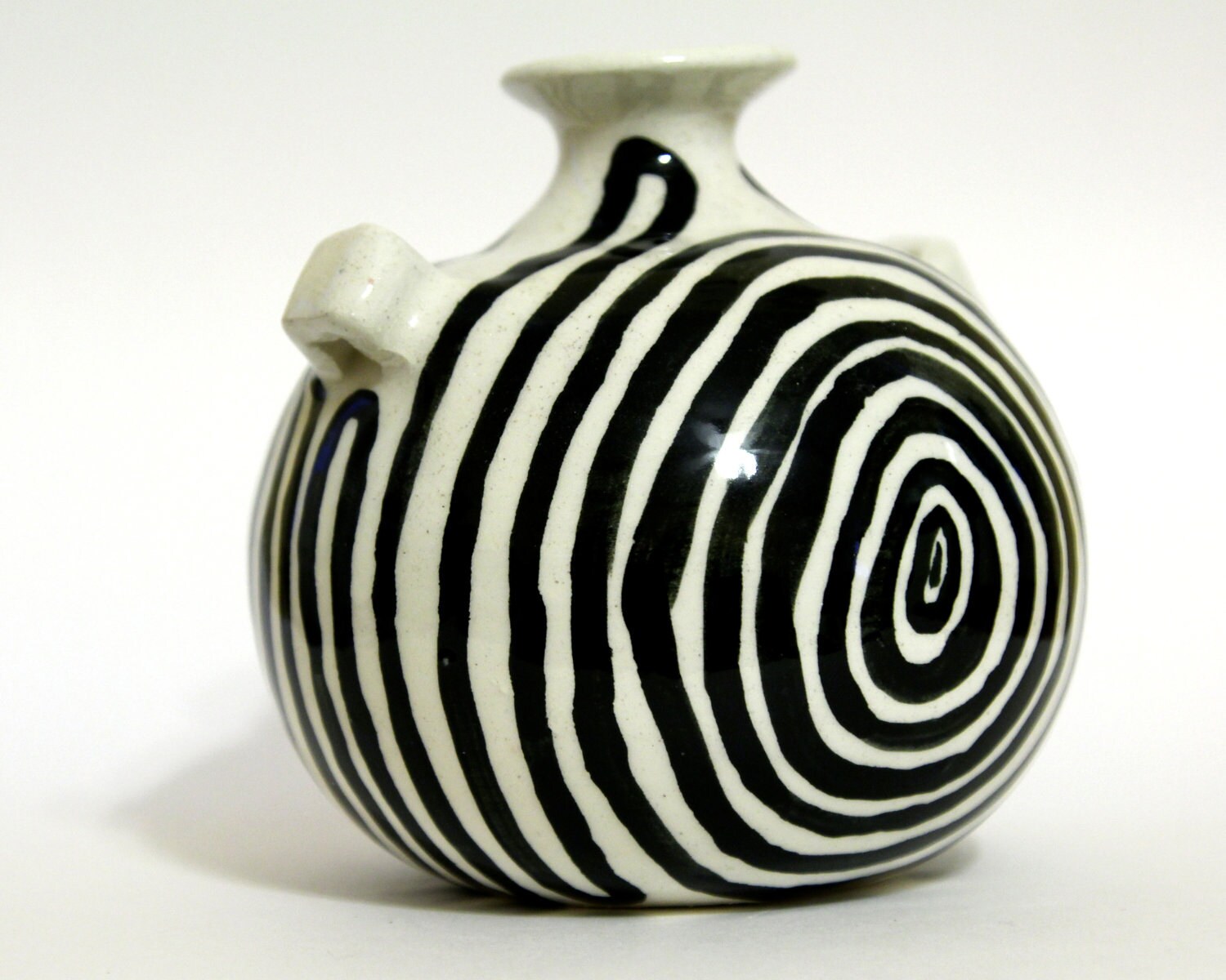 White Vase with Black Rings Ceramic Pottery