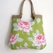 Green Burlap floral fabric tote/diaper bag