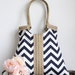 Shoulder Bag Purse Navy blue-white chevron tote bag with jute Winter Fashion