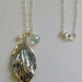 Long Sterling Silver Necklace with Sterling Silver Leaf Pendant and Charms of Aquamarine and Pearl
