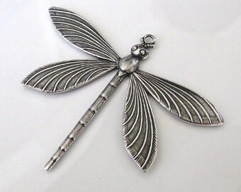 1 Antique Silver Dragonfly Pendant 64 x 51mm, Made in USA, AS14