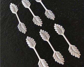 6 Antique Silver - Brass Leaf Fold Over Bails 7x35mm, Made in USA, AS36