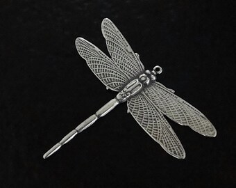 1 Antique Silver Dragonfly Pendant 43 x 49mm, Made in USA, AS11