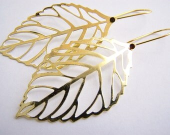FREE SHIPPING WAI - Golden Leaf Skeleton Earrings - A nature inspired gift with other colors available also