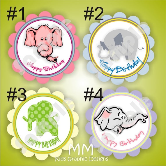 Elephant Theme - 40 Die cut 2 inch circle Stickers with scalloped edges - Choose your design - Birthday - Baby Shower - Personalized Il_570xn
