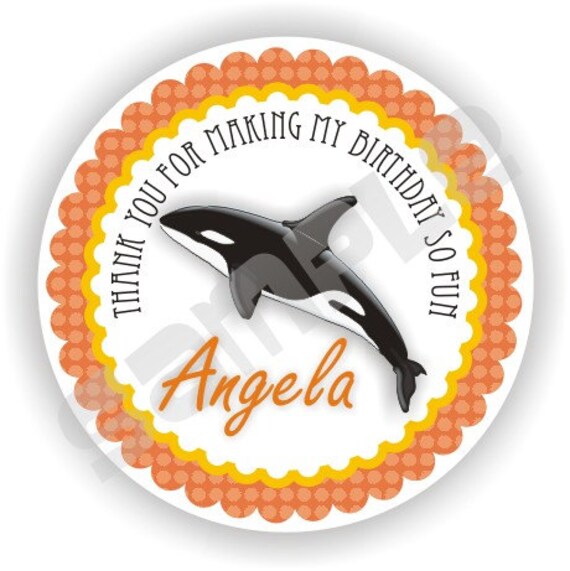 40 Thank You 2 inch circle Stickers - Birthday - Baby Shower - Envelope Seal - Address Label - Orca Killer Whale Theme - Personalized Il_570xn