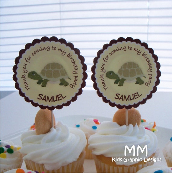 Items similar to Turtle Theme Cupcake Toppers Personalized