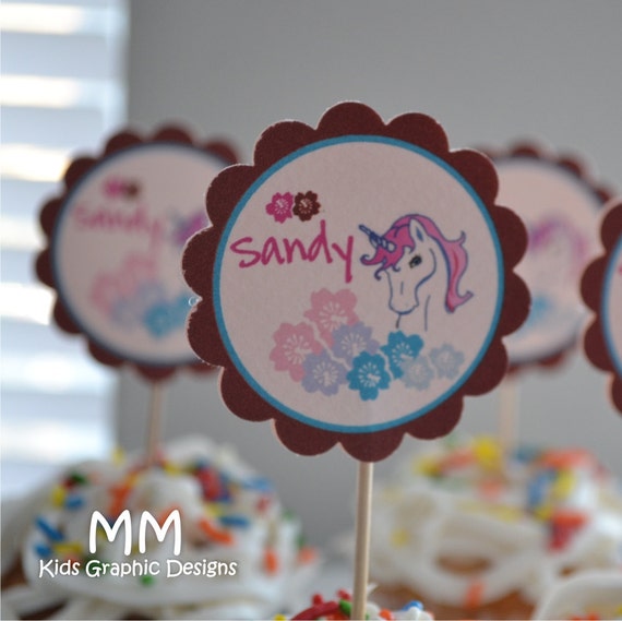 Unicorn Theme - 20 Cupcake Toppers - Personalized - Birthday - Baby Shower Il_570xn