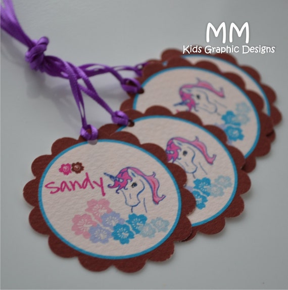 40 Thank You 2inch circle Tags with scalloped edges - Unicorn Theme - Birthday - Baby Shower - Baptism - Thank You - Personalized Il_570xn