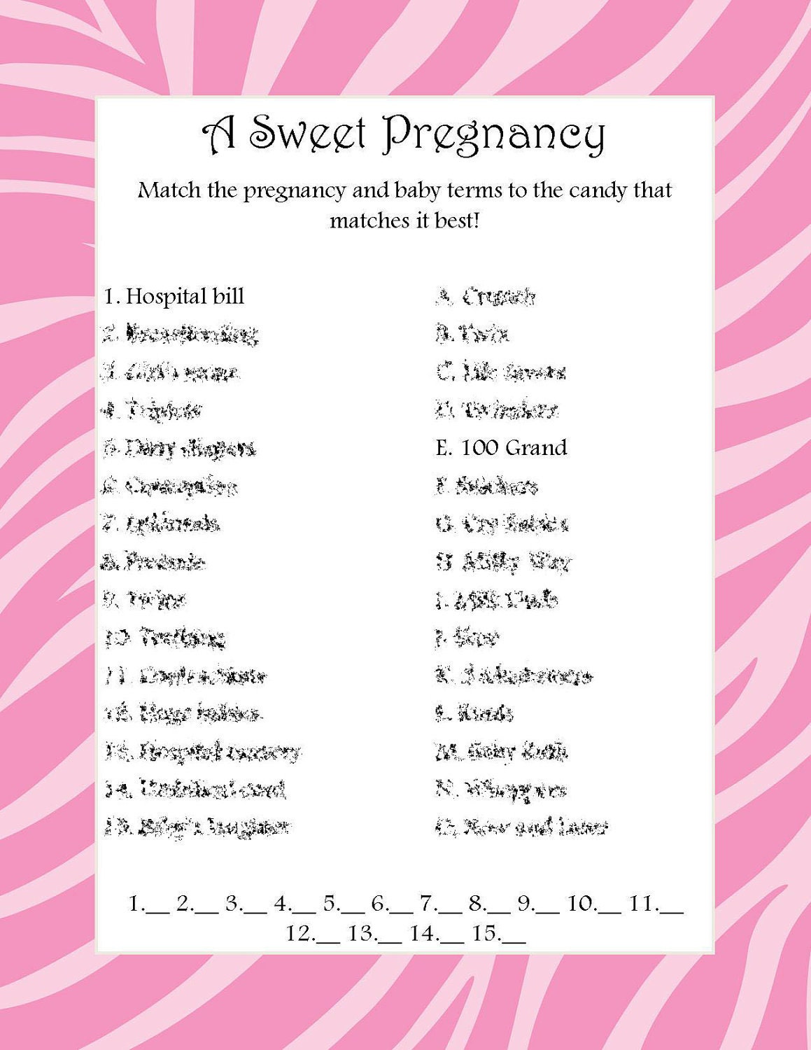 1 New baby shower game how sweet it is answer key 983 Sweet Pregnancy Baby Shower Game Pink by craftygirlcreationz 