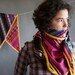 Inca triangle scarf- multicolor neo folk wrap in black and honeysuckle pink