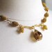 Necklace with amber blown glass striped teardrop and pinecone charms on gold twig - choker style vintage, gold, amber, fall colors, twig