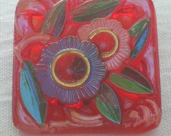 Square Art Deco Style Czech Glass Button