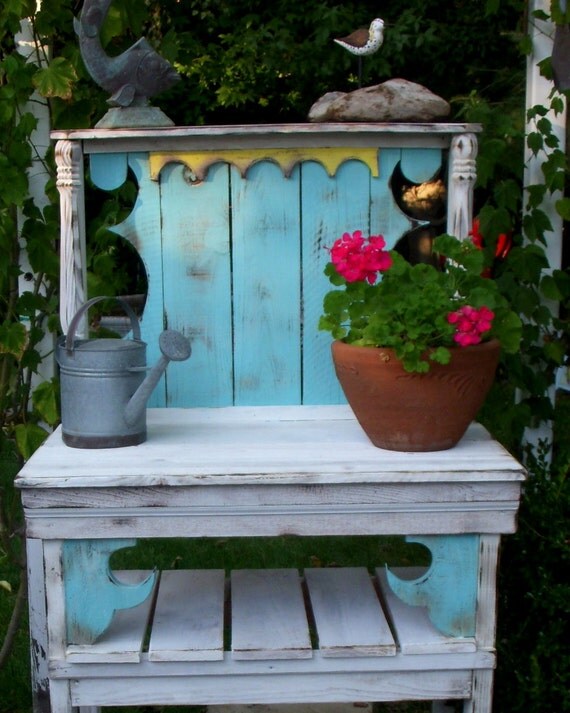 Potting Hutch Table Shabby Cottage Chic by honeystreasures