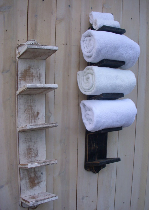 Wood Wall Mounted Bath Towel Holder Storage Towel Hanger Towel