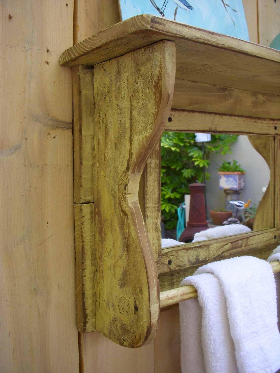 Mirror Shelf Reclaimed Wood Towel Bar for Bath Shabby