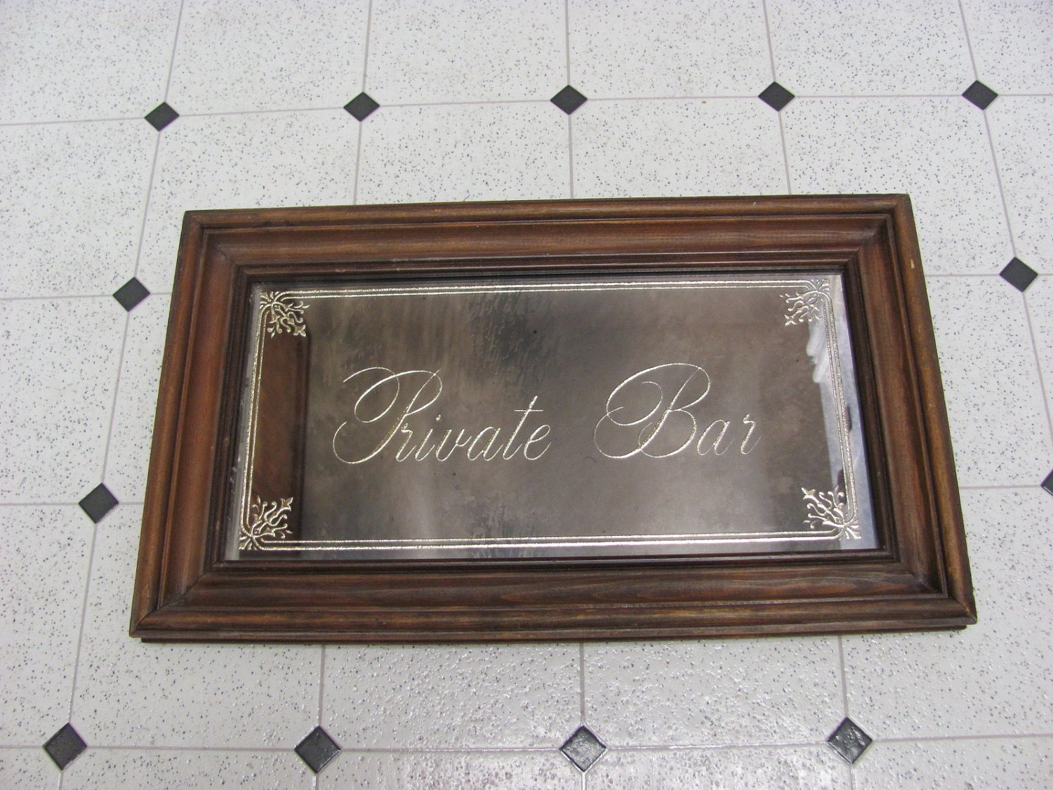 Vintage Private Bar Mirror / Antiqued / Acid Etched