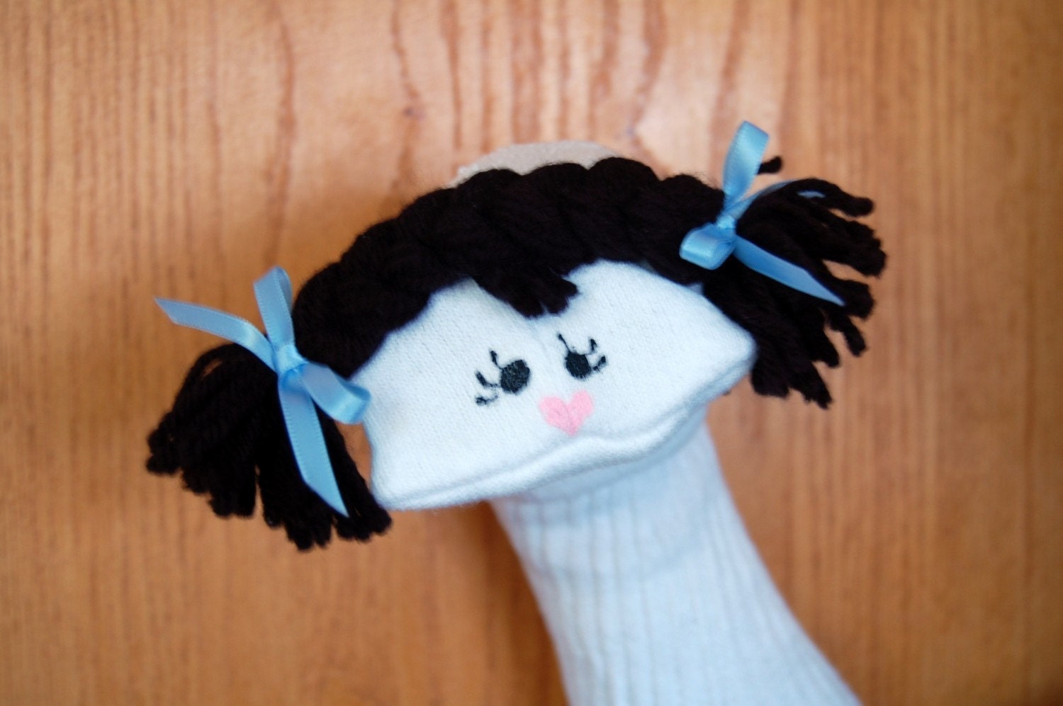 Girl Sock Puppet with black braids
