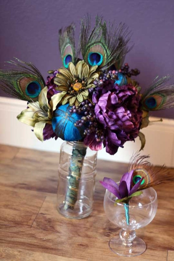 Purple Peacock Bridal Bouquet and by SouthernGirlWeddings on Etsy