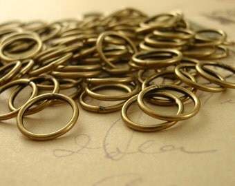 100 Antique Gold Soldered Closed Jump Rings 18 gauge 6mm, 8mm or 10mm OD 0r 20 gauge 4mm OD - 100% Guarantee