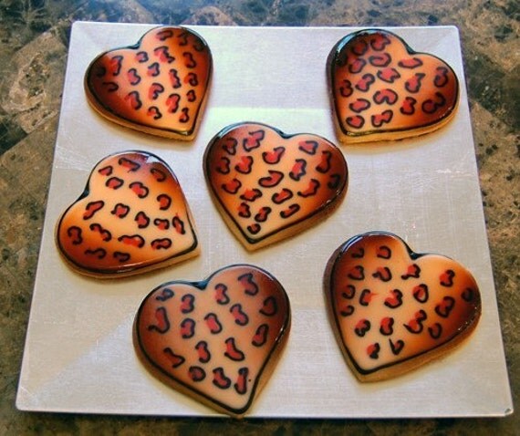 Valentine Heart Cookies with Leopard Pattern - 1 Dozen Il_570xn