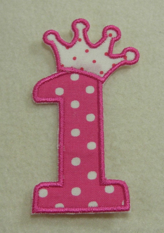 Birthday Number 1 with Crown Fabric Embroidered Iron On or Sew