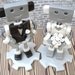 Robot Wedding Cake Topper - Groom Brown Suit, Bride in White - Ready to Ship - Clay, Paint, Wire