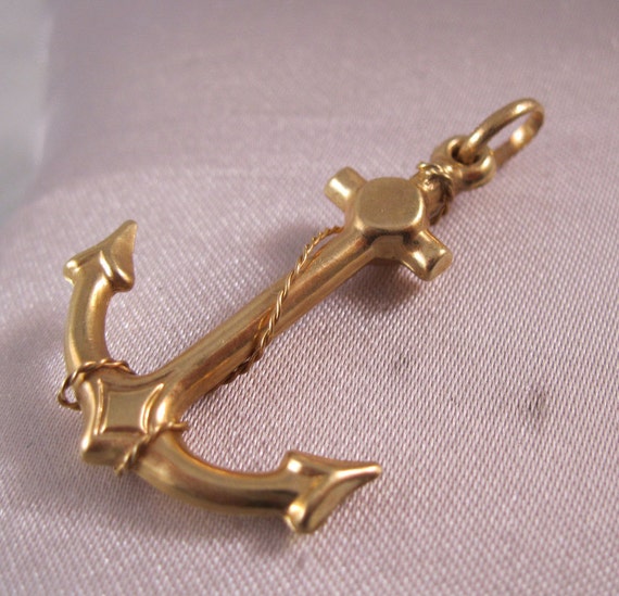 Vintage 14K Gold Anchor Pendant Large FREE SHIPPING