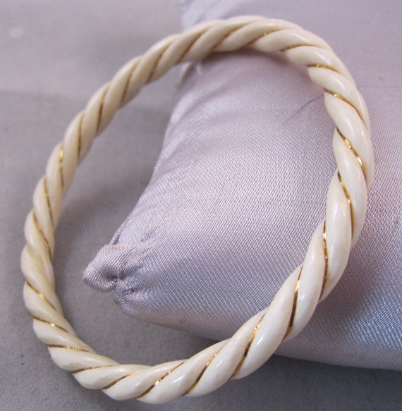 Genuine Ivory Bracelet 14K Rope Twist Bangle Pre Ban Elephant