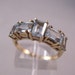 1980s Aquamarine 10K Gold Ring 2ct Art Deco Style Emerald Cut 5 Stone Size 8