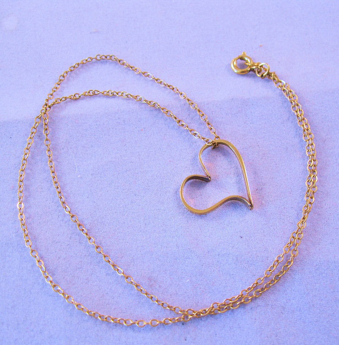 1970s Avon Floating Heart Necklace 14K Gold Filled Pendant and