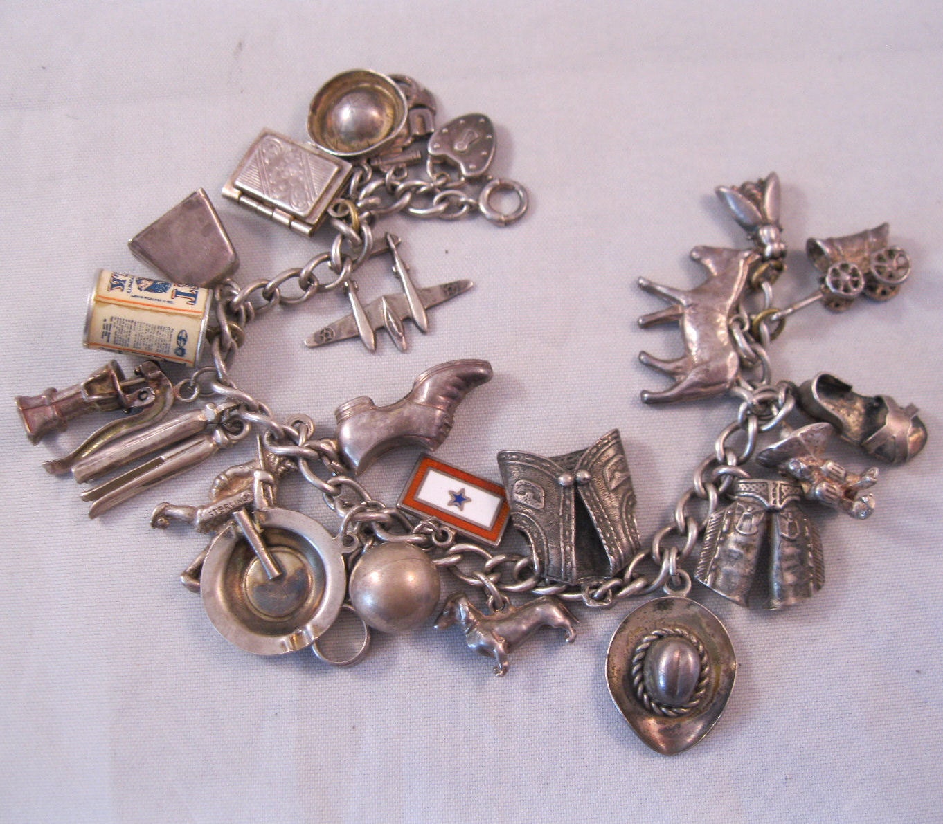 1930s 40s Sterling Charm Bracelet WWII 23 by BrightEyesTreasures